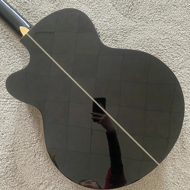 Gloss Black 5 String Acoustic Electric Bass, Spruce Top, Mahogany Neck, Rosewood