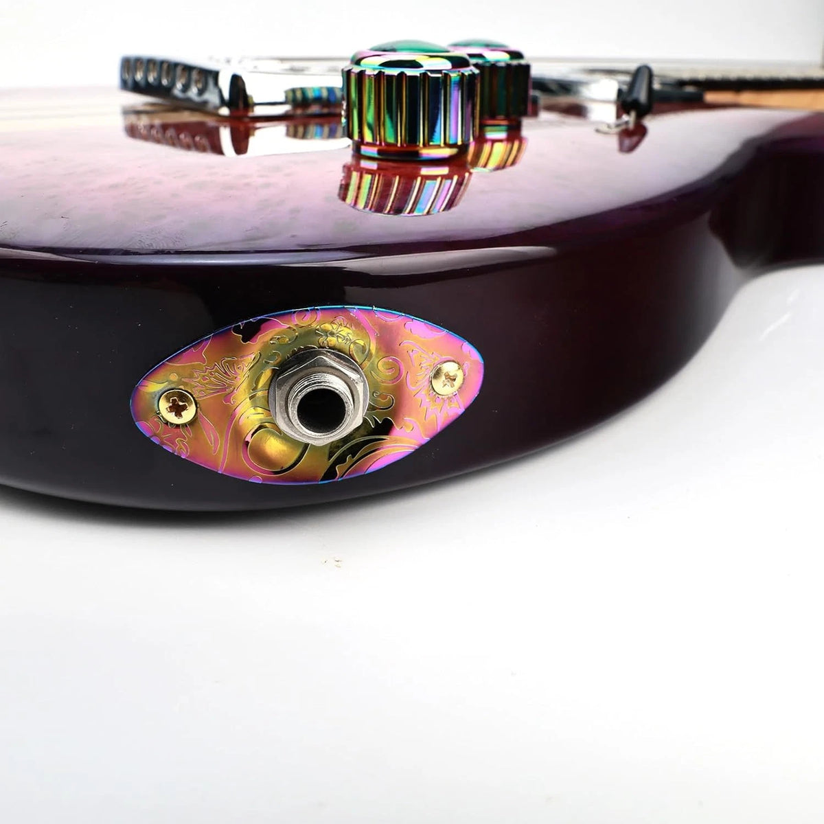 Rainbow Guitar Engraved Output Jack Plate Curved Oval Fit Strat Tele
