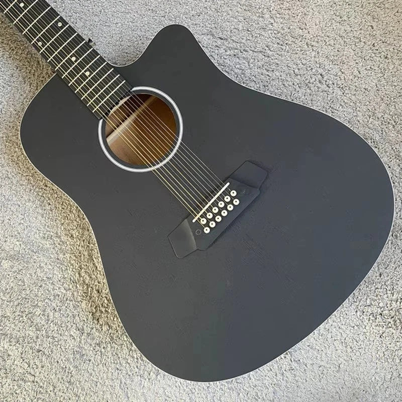 Matte Black 12-String Mahogany Acoustic Guitar, Rosewood Fingerboard Neck