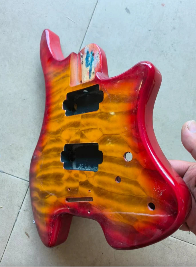 Cherry Burst Quilted Maple Top HH Headless Guitar Body DIY Project