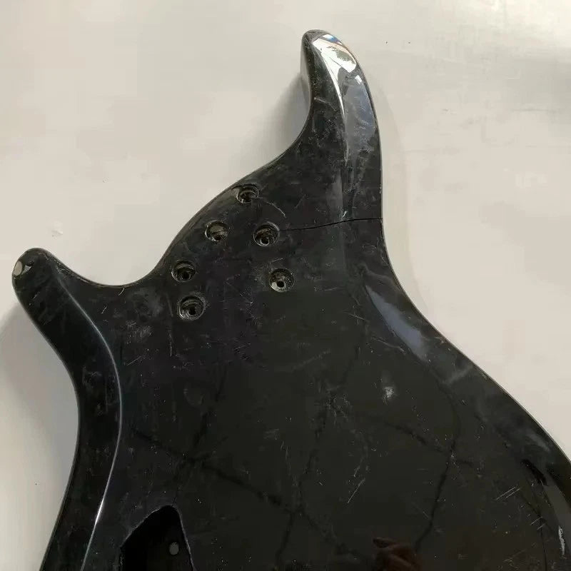 Black 6-String Jazz Bass Body, Unfinished DIY Project with Fixed Bridge