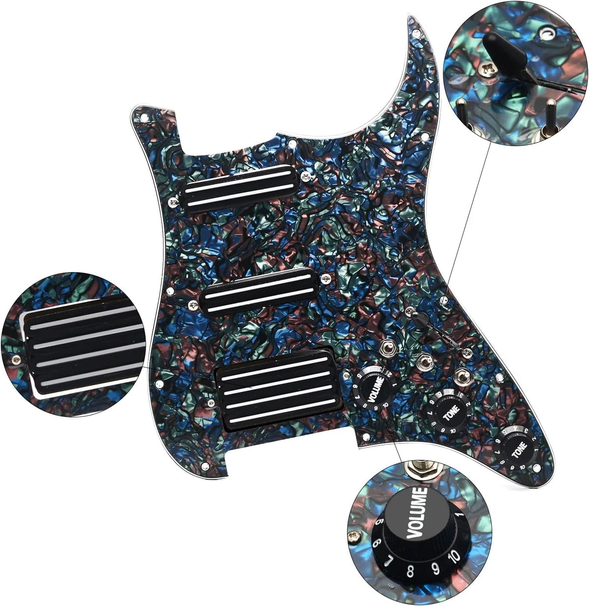 Abalone Pearl SSH Dual Blades Pickups Loaded Prewired Pickguard Fit Strat ST