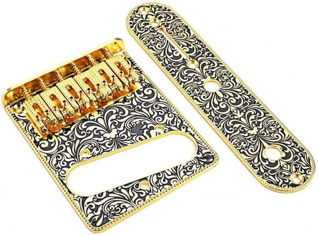 Vintage Engraved Gold Guitar Roller Saddles Bridge w Control Plate Fit Tele TL