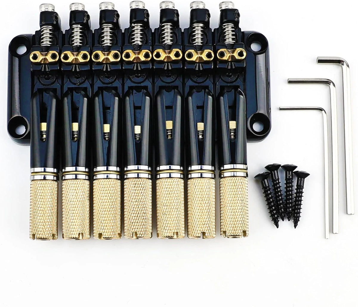 Black 7 String Headless Guitar Bridge System with Brass Saddles