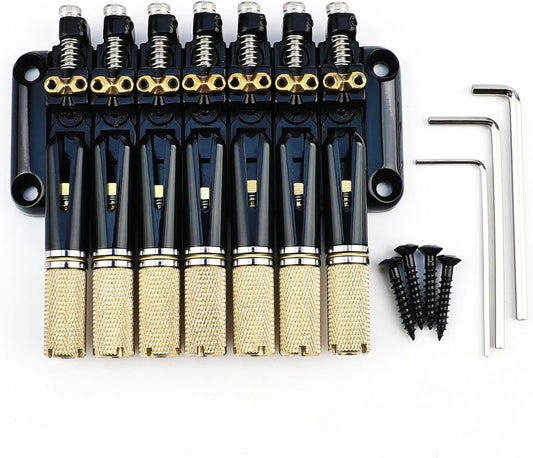 Black 7 String Headless Guitar Bridge System with Brass Saddles