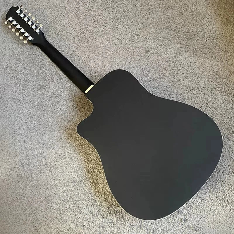 Matte Black 12-String Mahogany Acoustic Guitar, Rosewood Fingerboard Neck