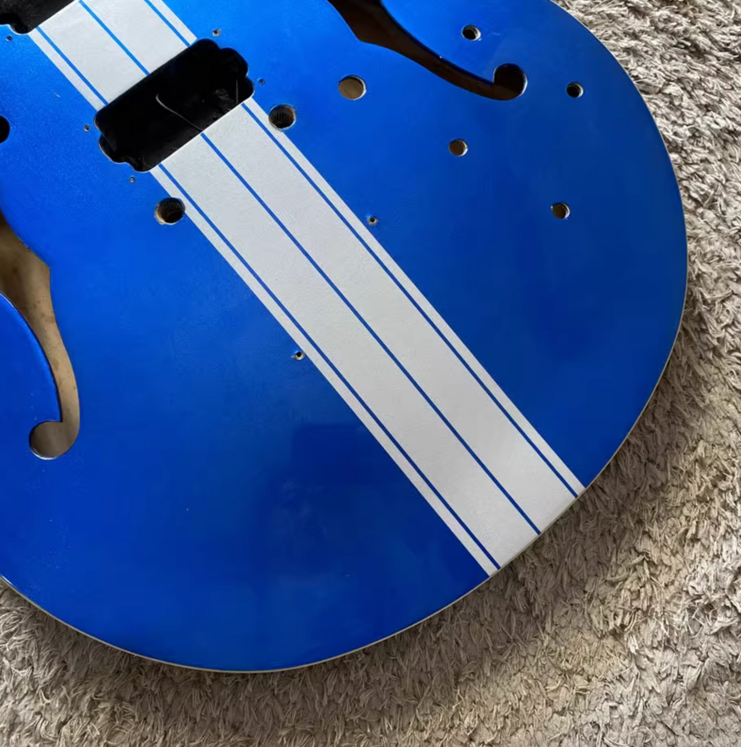 Metallic Blue Semi Hollow Jazz Guitar Body, Maple Neck, Rosewood Fingerboard