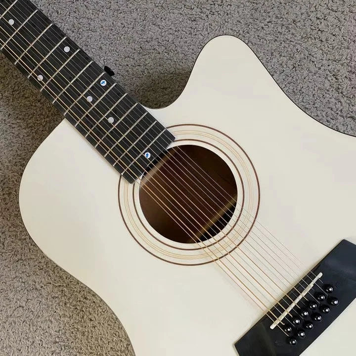 White 12-String Acoustic Guitar with EQ, Mahogany Neck, Rosewood Fingerboard