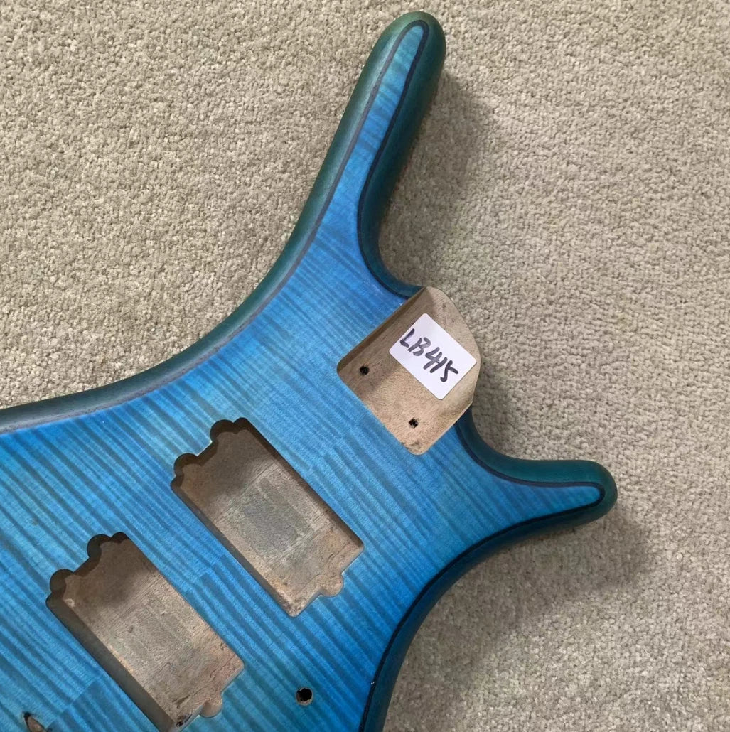Tiger Maple Top Blue 5/6 String Electric Bass Body DIY Project