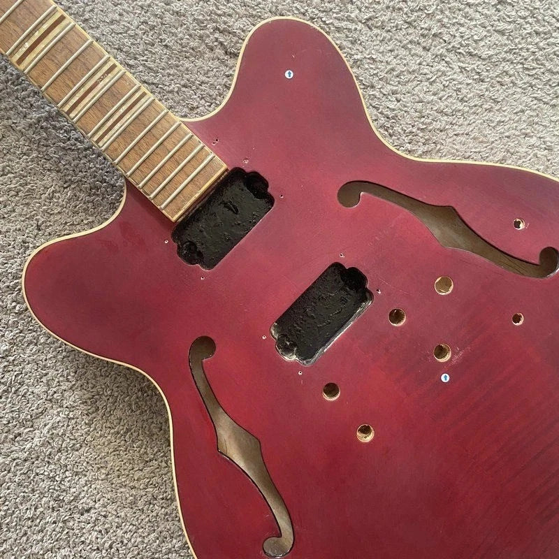 Semi Hollow Guitar Set in Red, Tiger Maple Body, Mahogany Neck