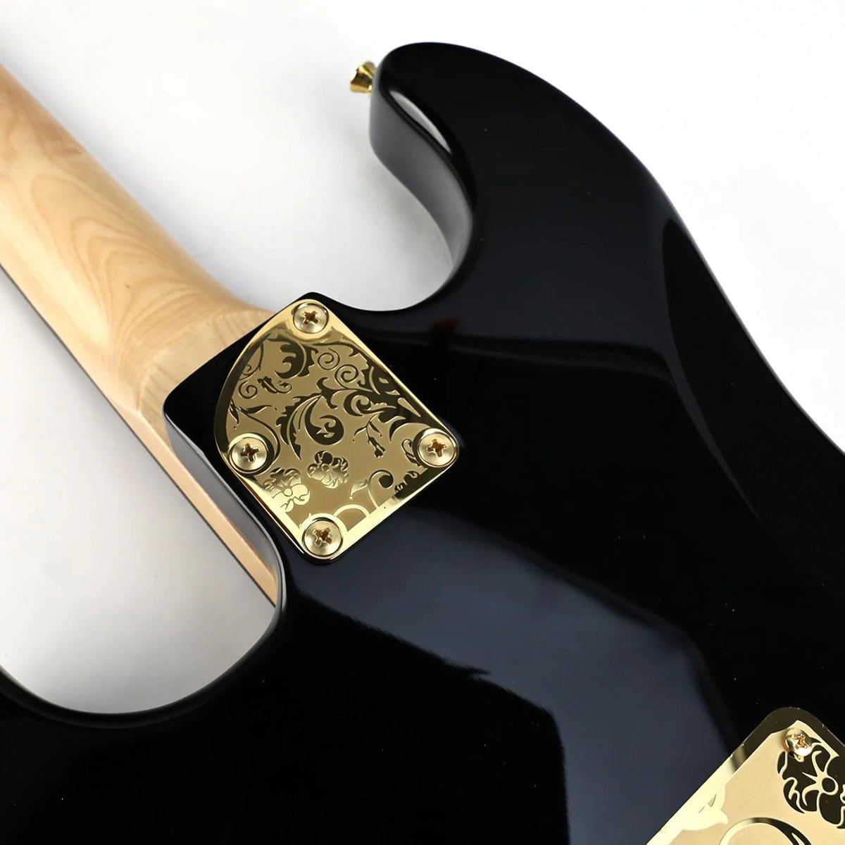 Stainless Steel Engraved Guitar and Bass Neck Plate Gold Fit Strat Tele