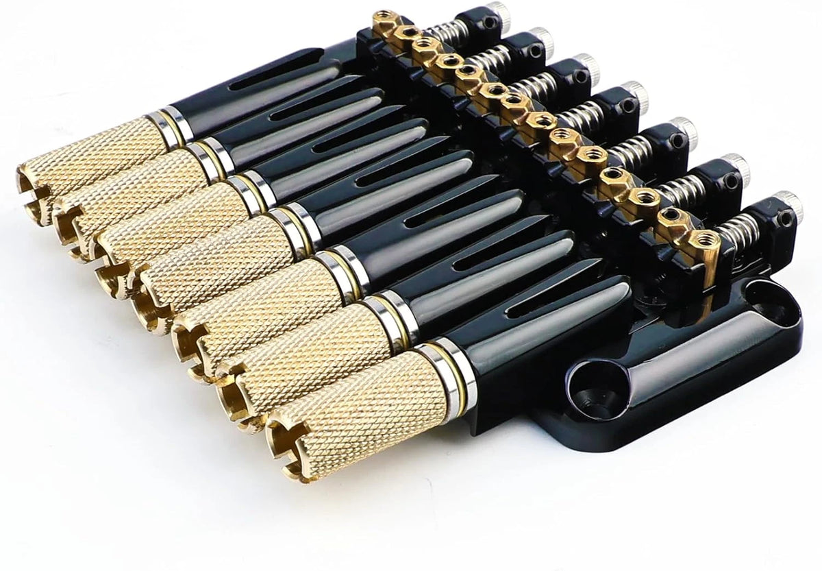 Black 7 String Headless Guitar Bridge System with Brass Saddles