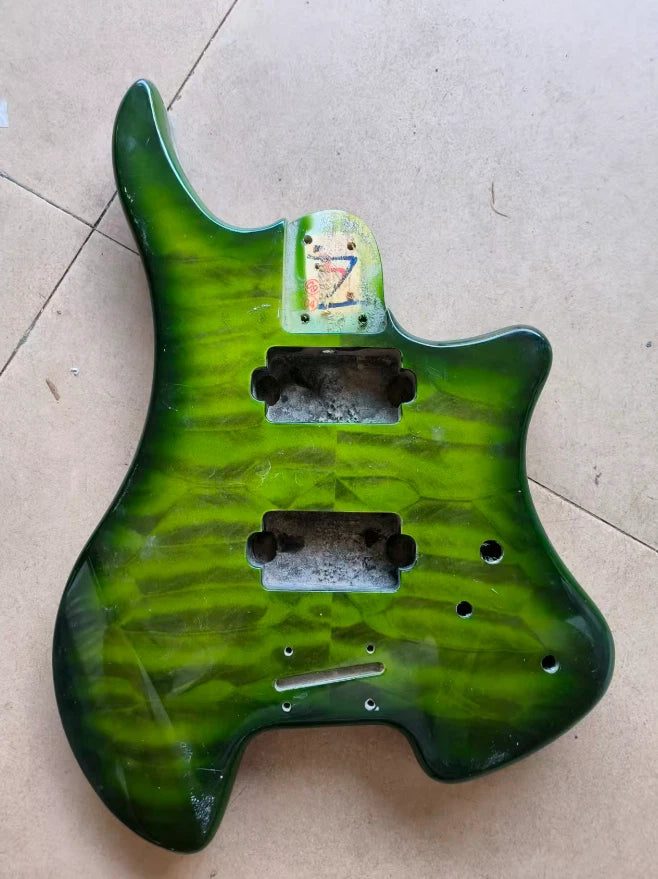 Green Burst Quilted Maple Top HH Basswood Headless Guitar Body DIY Project