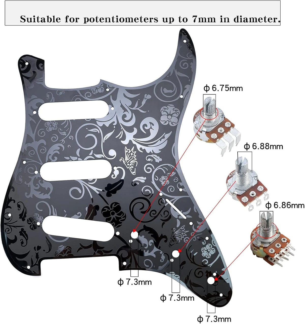 Black Vintage Engraved Steel Guitar Pickguard Scratch Plate Fit Strat ST
