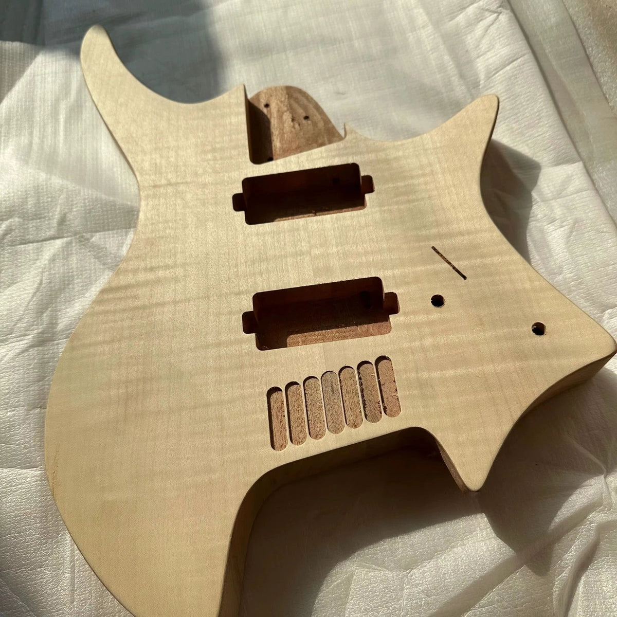7 String Flame Maple and Mahogany Headless Guitar Body