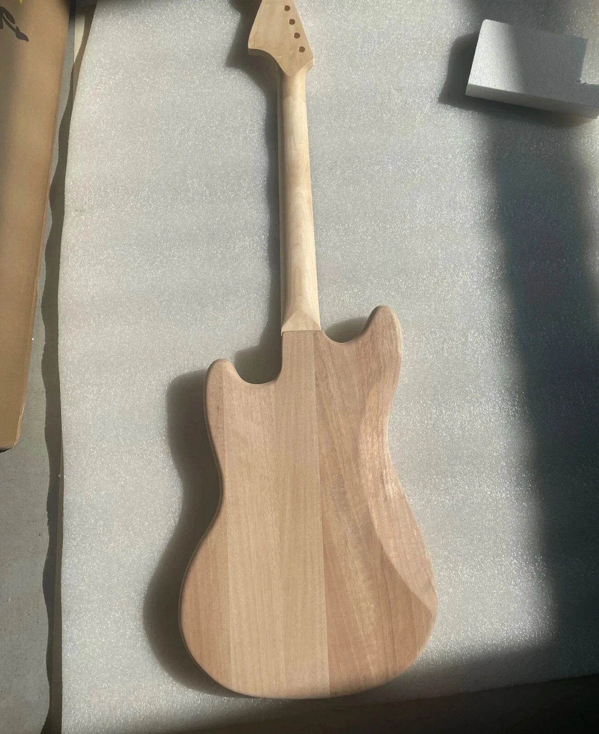 Unfinished Mahogany Wood Guitar Body with Maple Neck DIY Set For Mustang Guitars