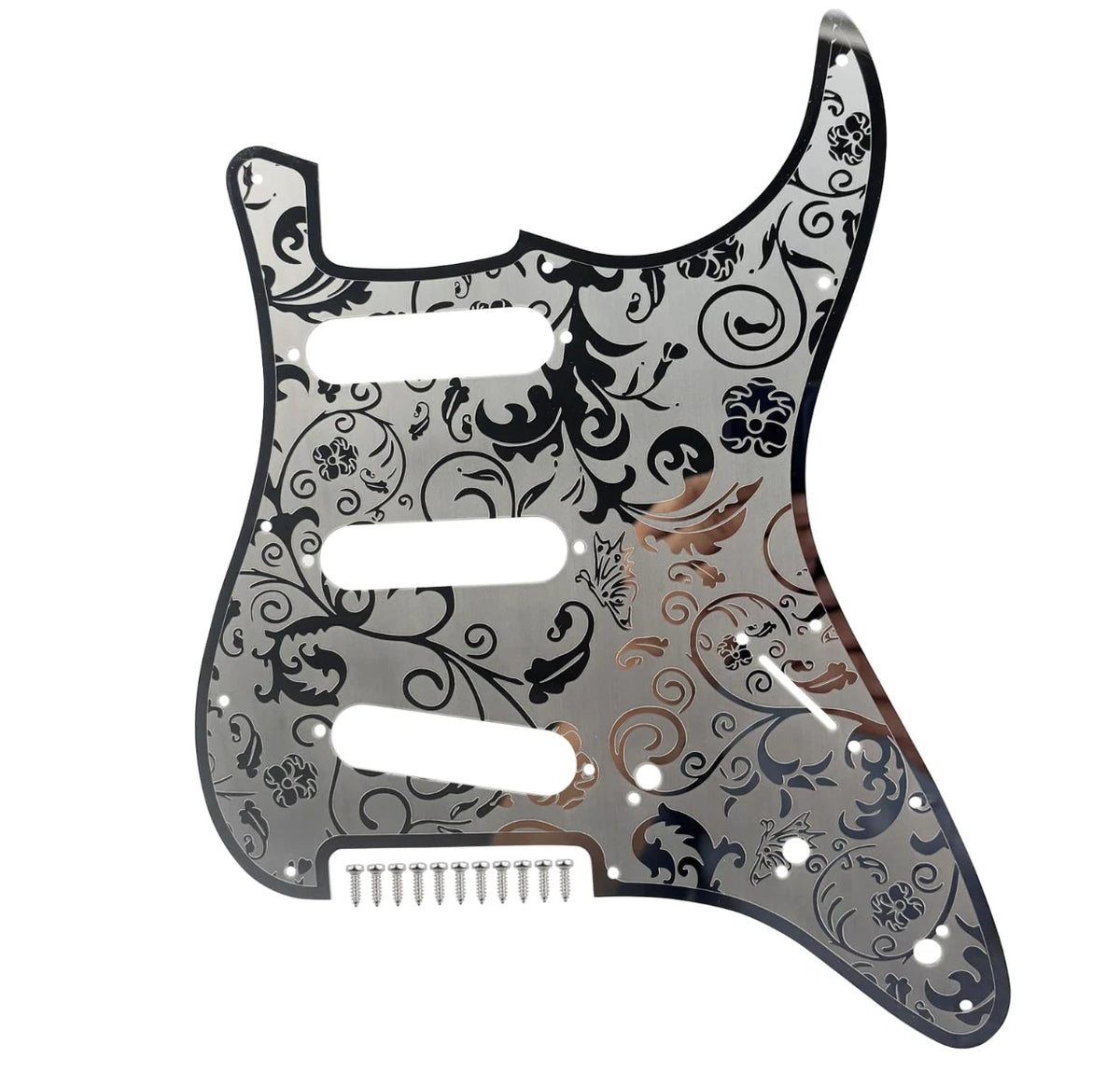 SSS Guitar Steel Engraved Flowers Pickguard Scratch Plate Fit Stratocaster Strat