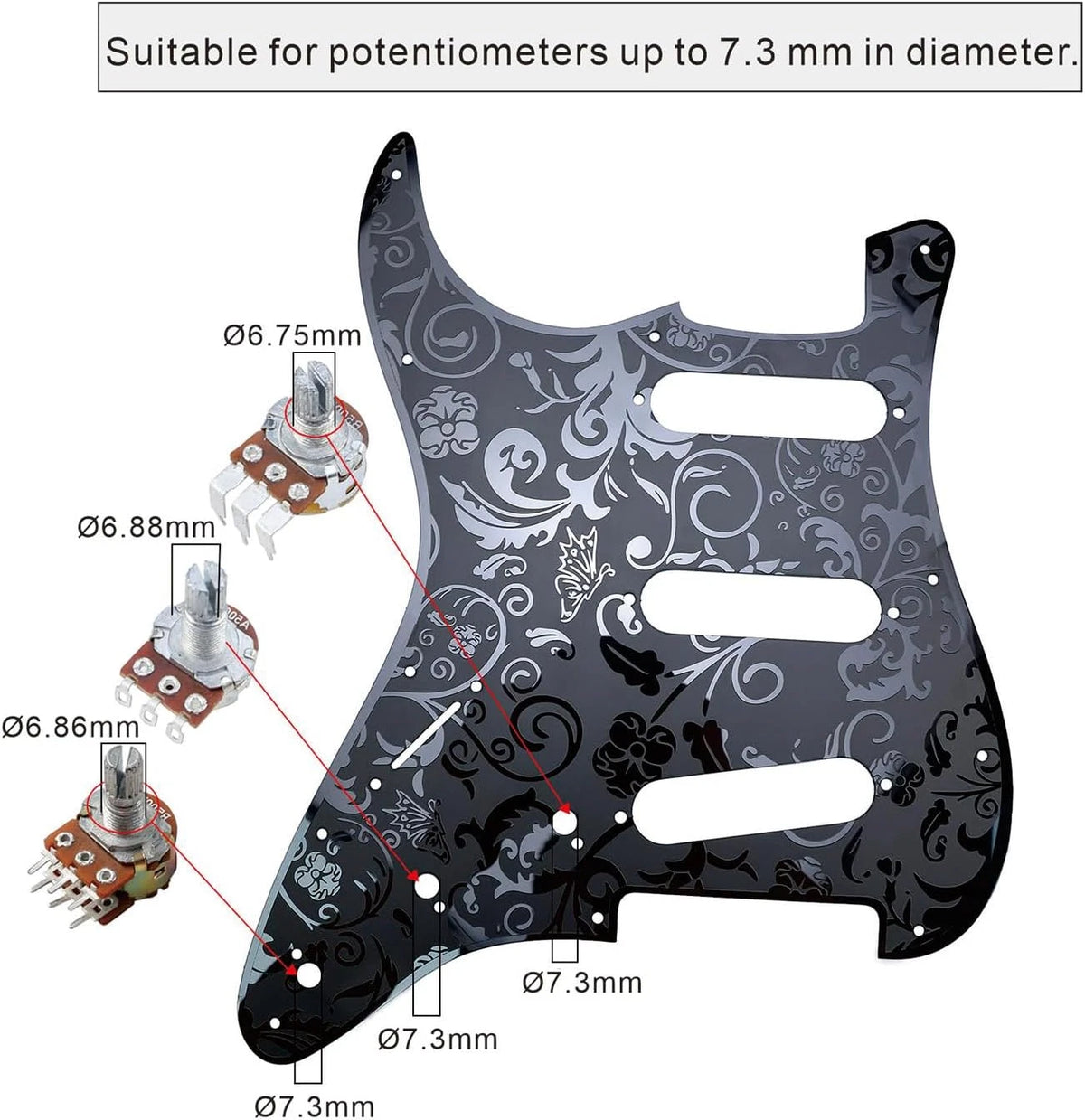Left Handed Engraved Steel Guitar SSS Pickguard Scratch Plate Fit Stratocaster S