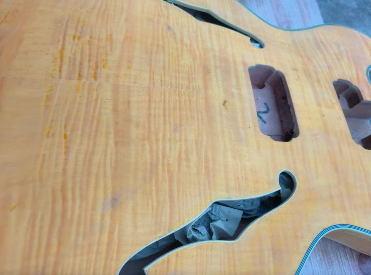 Yellow HH Tiger Maple Top Semi Hollow Jazz Guitar Body DIY Project