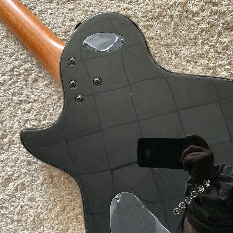 LAG Glossy Black Guitar, Mahogany Body and Neck, Rosewood Fingerboard