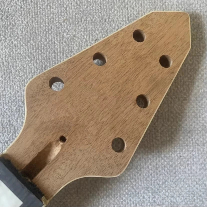 Mahogany Wood Electric Guitar Neck, 22 Frets, L3R3 Tuners, White Blocks