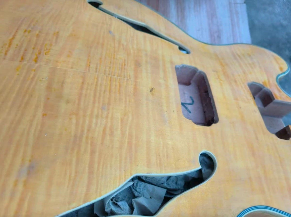 Yellow HH Tiger Maple Top Semi Hollow Jazz Guitar Body DIY Project