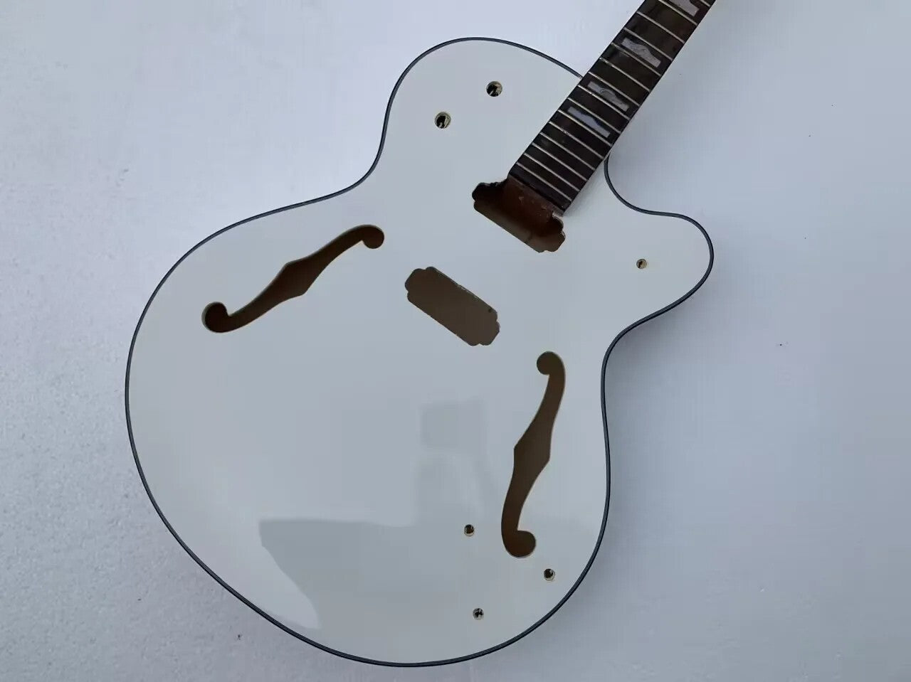 Glossy White DIY Project Hollow Jazz Guitar Body, Maple Neck, Rosewood Fretboard