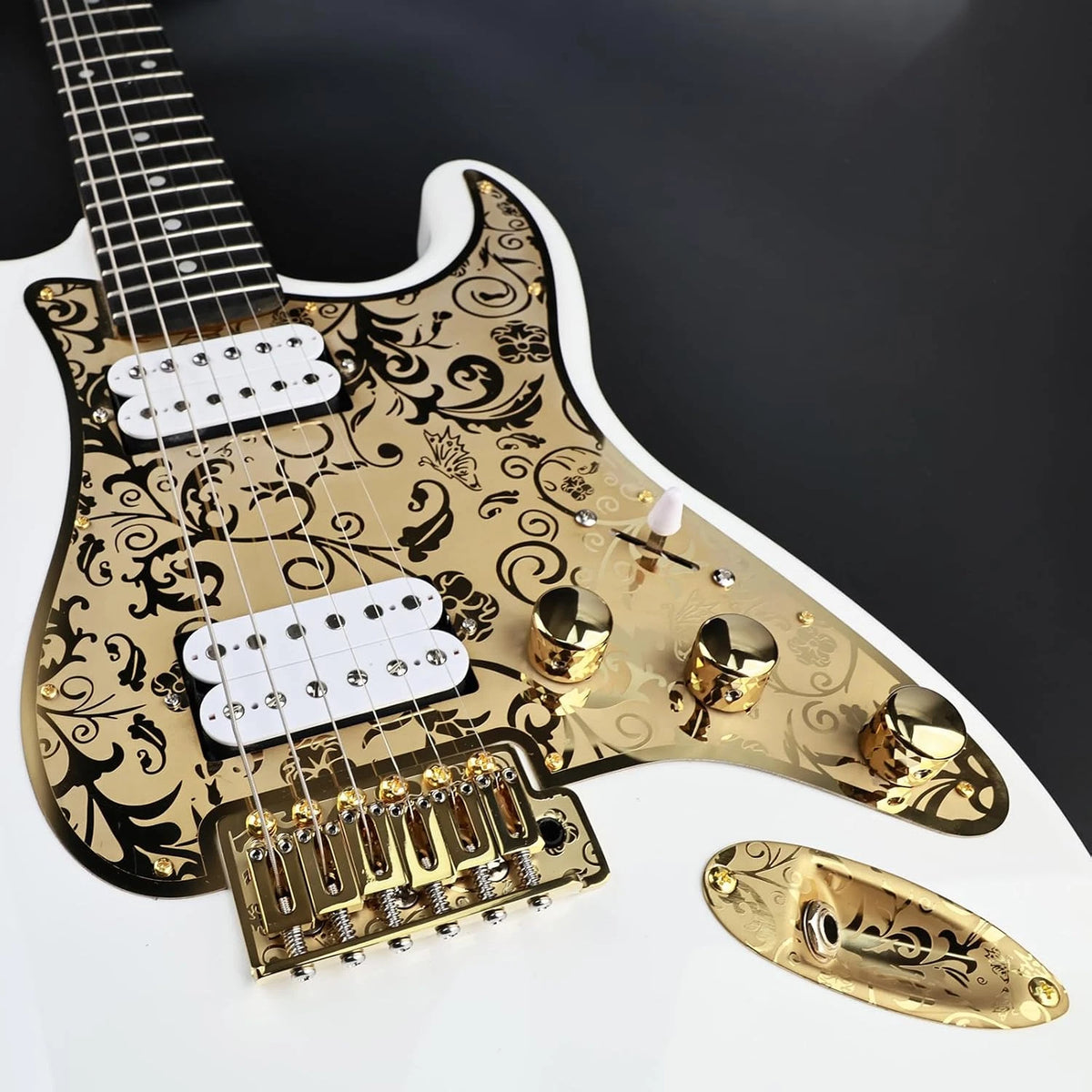Gold HH Guitar Metal Engraved Pickguard Scratch Plate Fit Strat ST