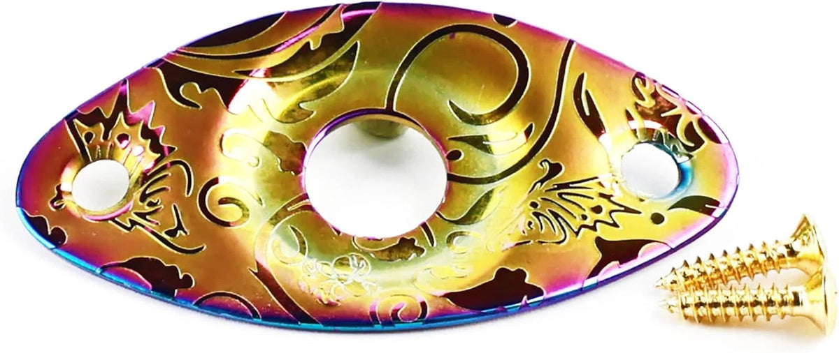 Rainbow Guitar Engraved Output Jack Plate Curved Oval Fit Strat Tele