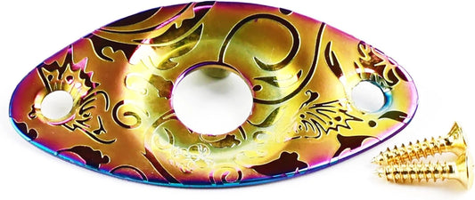 Rainbow Guitar Engraved Output Jack Plate Curved Oval Fit Strat Tele