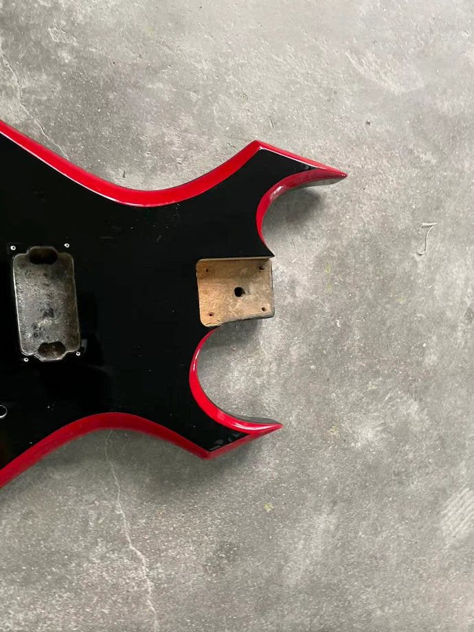 Red and Black Guitar Single Humbucker Body, String Through Bridge Fit Warlock