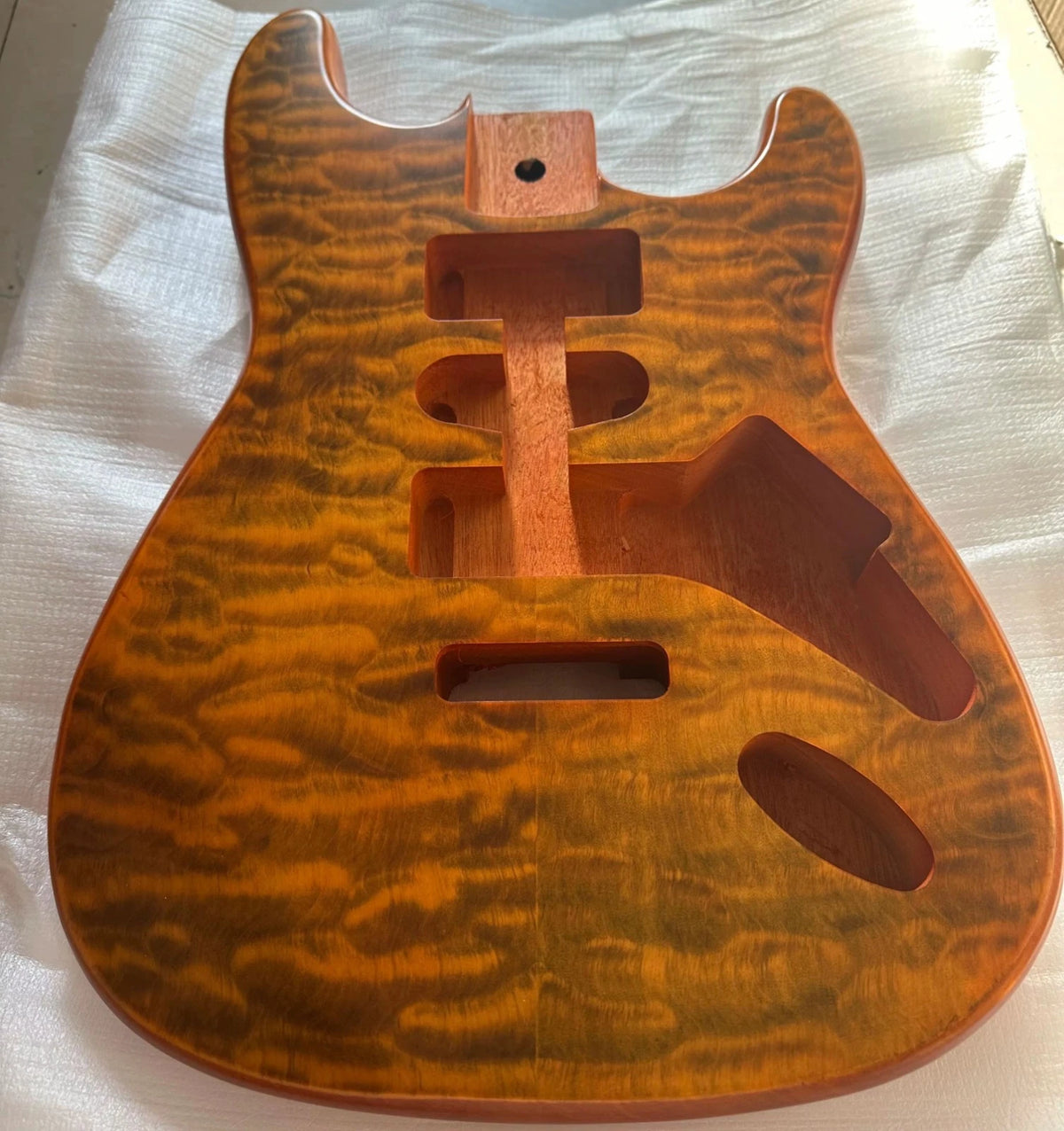 Mahogany Orange Guitar Body Quilted Maple Top, Nitro Finish Fit ST