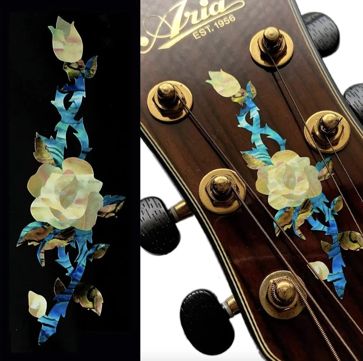 Vanilla Flower Abalone Guitar Headstock Inlay Sticker Decals