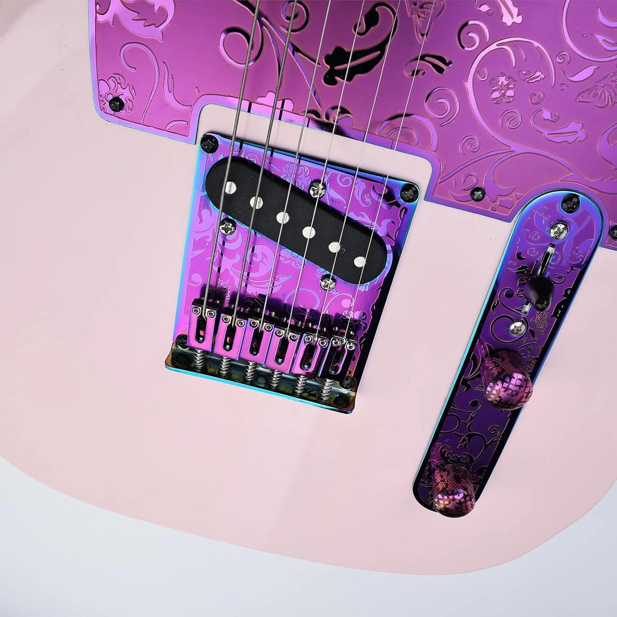 Steel Purple Engraved Guitar 6 Saddles Tele Bridge Fit Telecaster TL