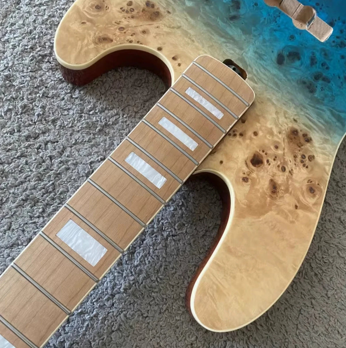 Blue Burt Wood Top 4 String Alder Bass Body, Roasted Maple Neck Fit Jazz Bass