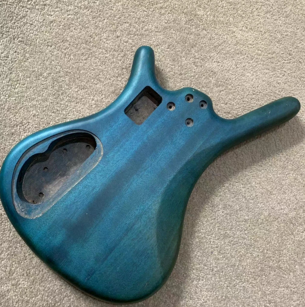 Tiger Maple Top Blue 5/6 String Electric Bass Body DIY Project