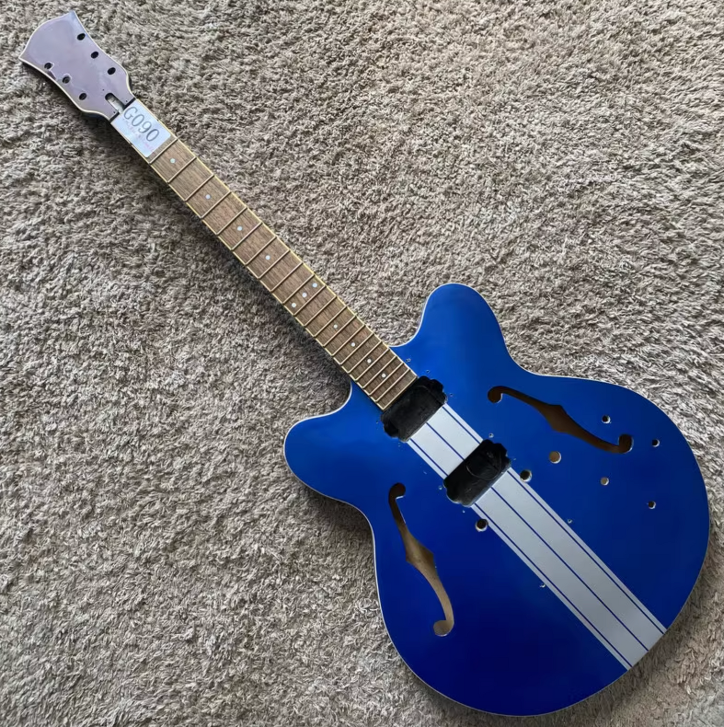 Metallic Blue Semi Hollow Jazz Guitar Body, Maple Neck, Rosewood Fingerboard