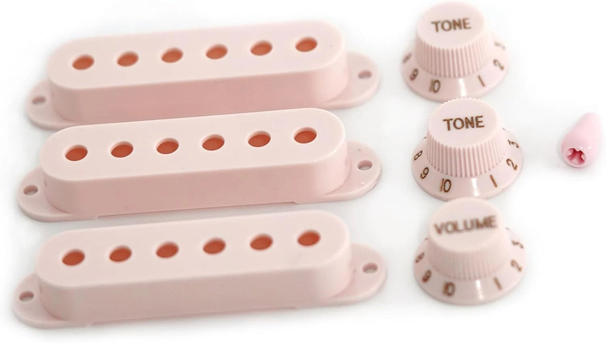 Light Pink Guitar Single Coil Pickup Covers, Knobs Fit Strat ST