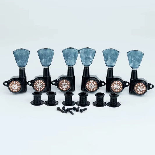 Black Locking 3R3L Guitar Machine Heads Tuning Pegs Keys, Pearloid Buttons