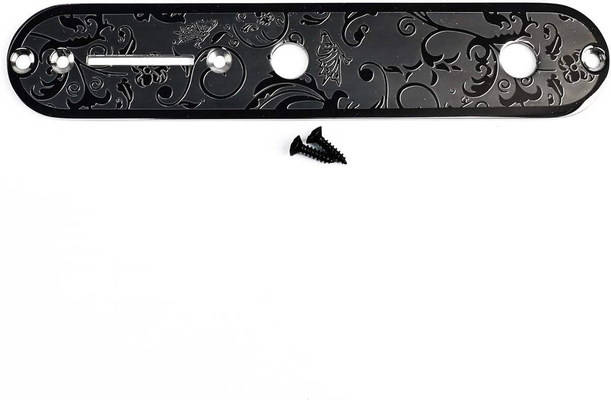 Black Engraved Steel Guitar Control Plate Panel Fit Telecaster Tele