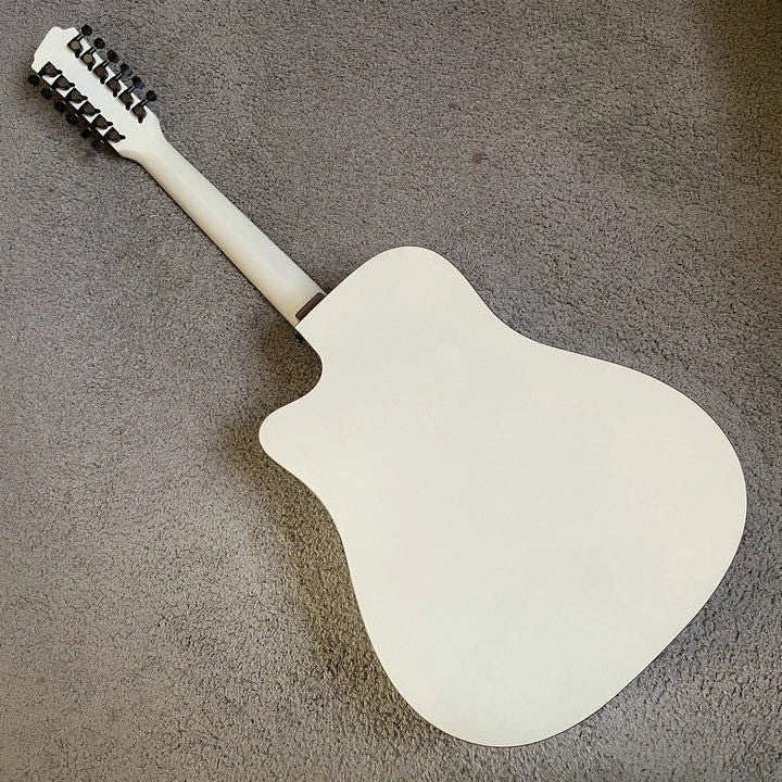 White 12 String Acoustic Electric Guitar, Mahoga Plywood Top Body, Mahogany Neck