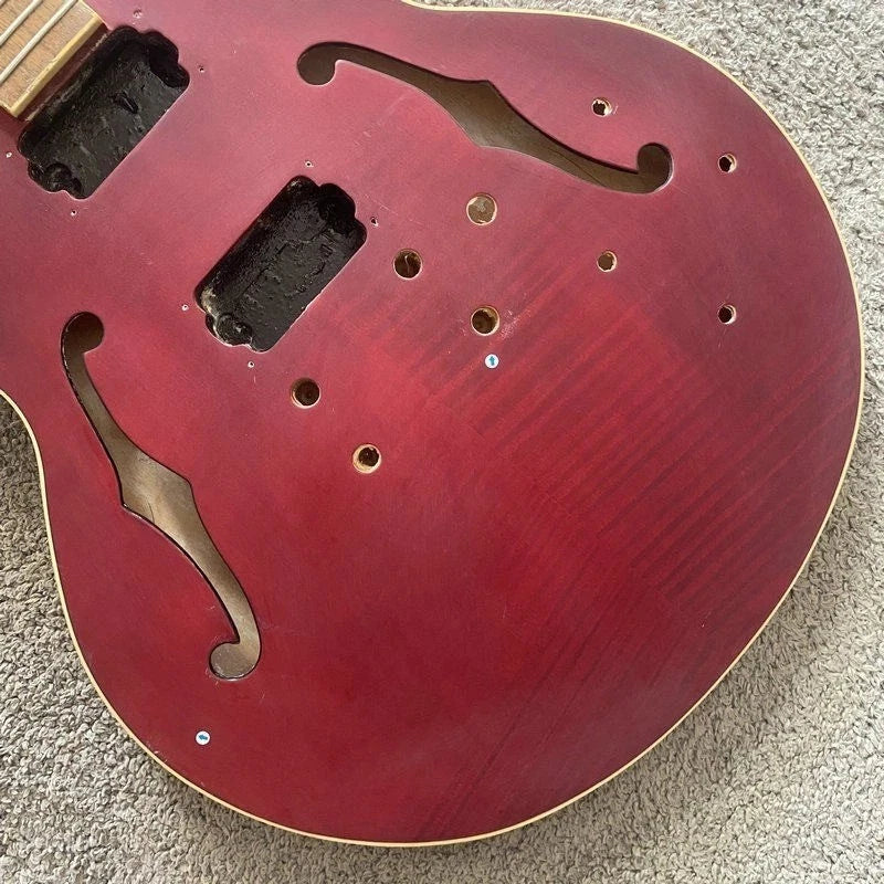 Semi Hollow Guitar Set in Red, Tiger Maple Body, Mahogany Neck