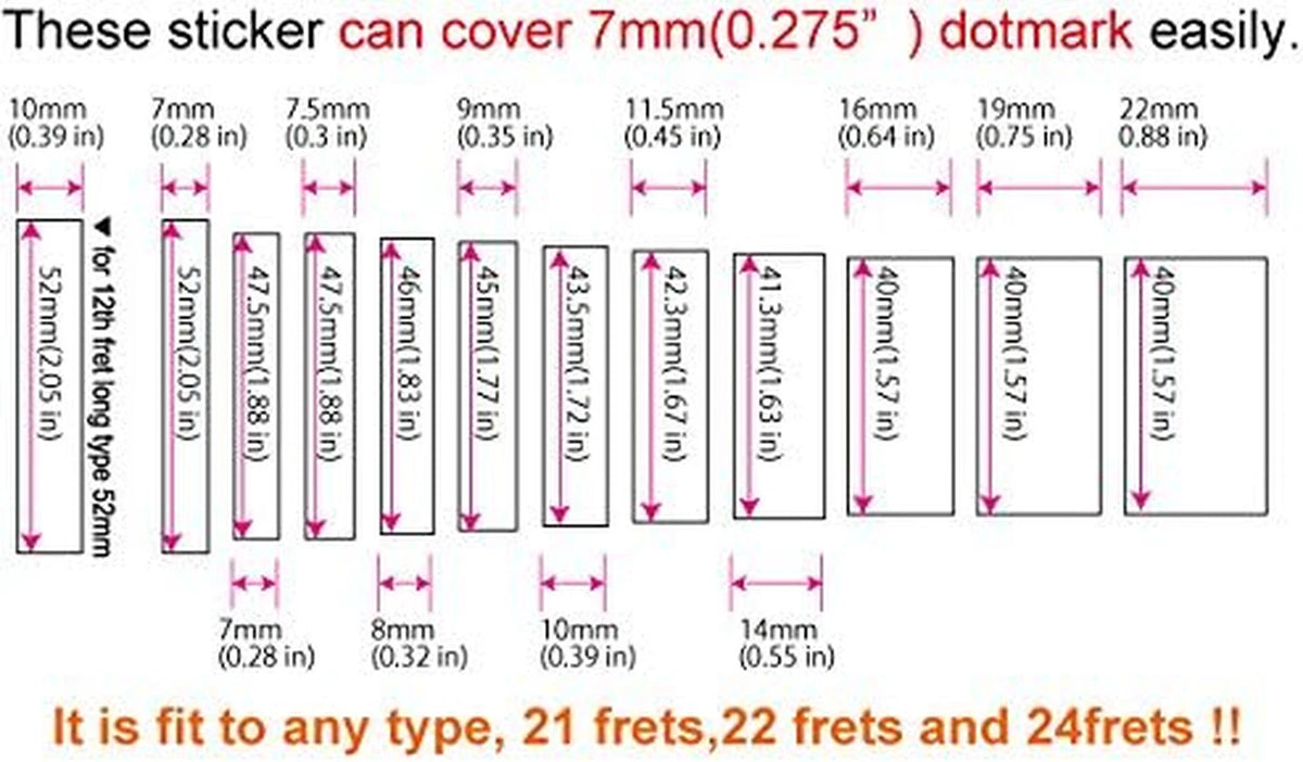 Aged White 5 String Bass Guitar Fingerboard Markers Blocks Fret Stickers