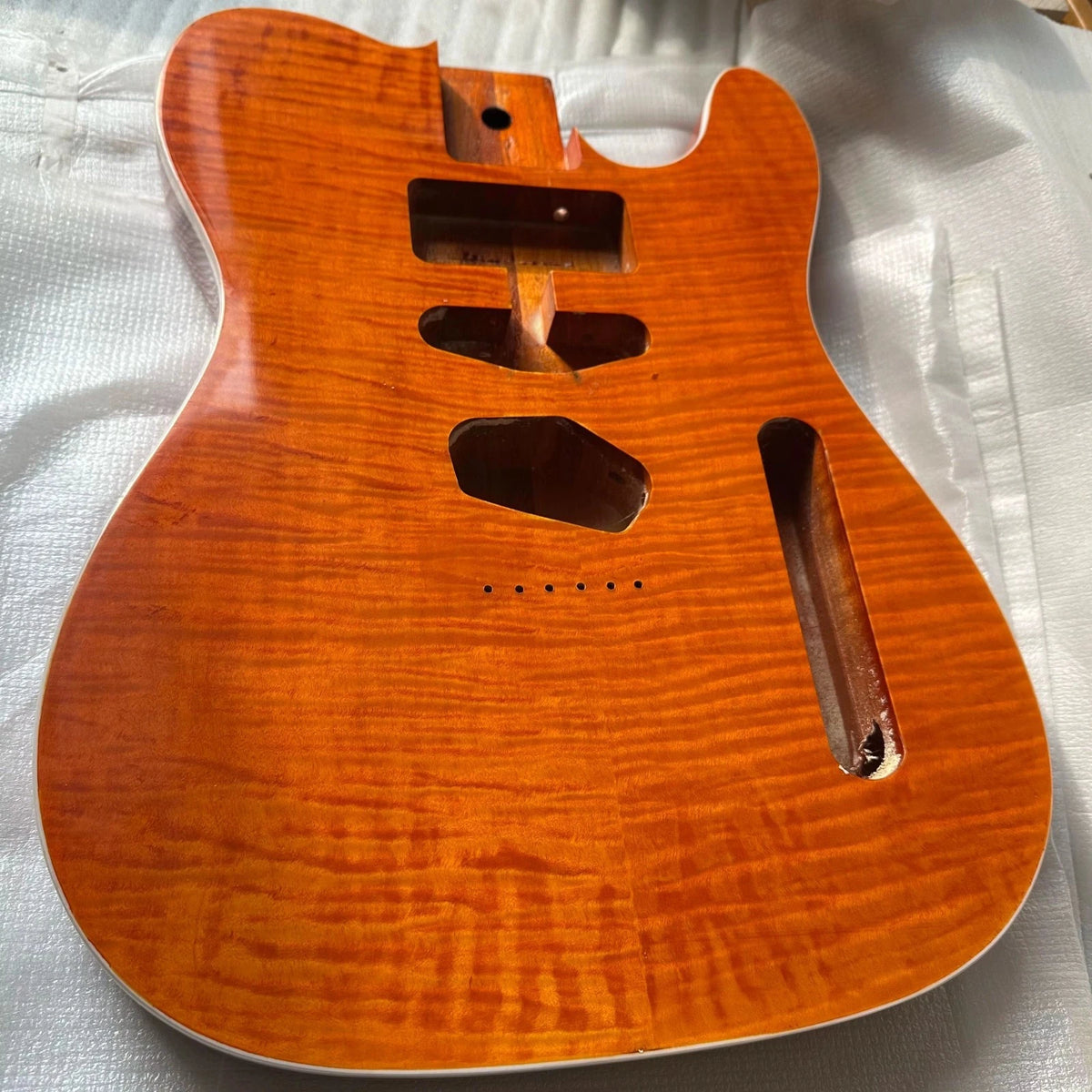 Orange Flame Maple-Veneer Mahogany Guitar Body, Gloss Finish Fit TL DIY Project
