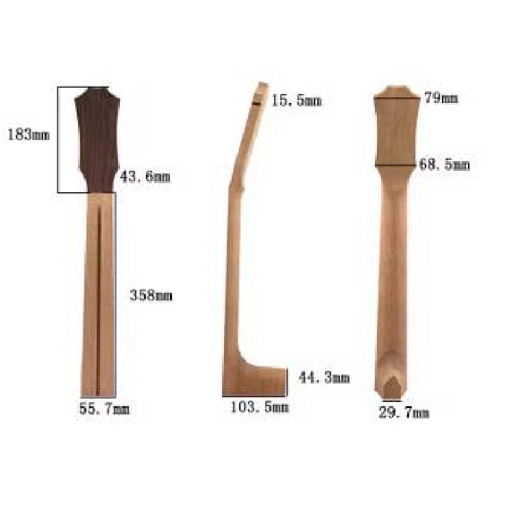 Mahogany Wood Acoustic Guitar Neck, Rosewood Top Headstock