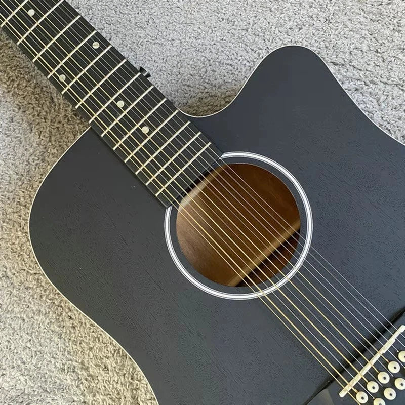 Matte Black 12-String Mahogany Acoustic Guitar, Rosewood Fingerboard Neck