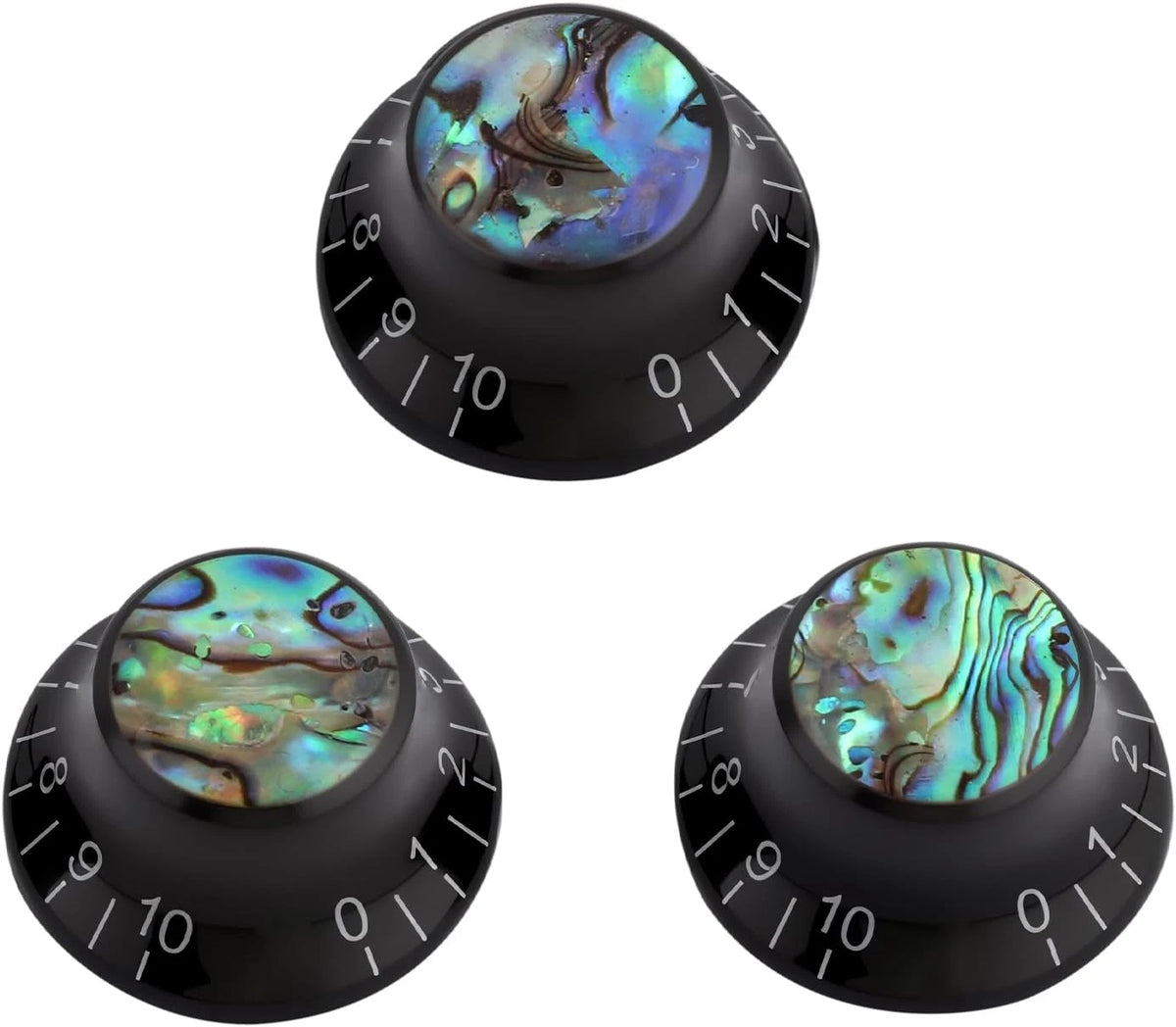 3pcs Black Guitar Abalone Top Volume Tone Control Knobs Fit Stratocaster Strat