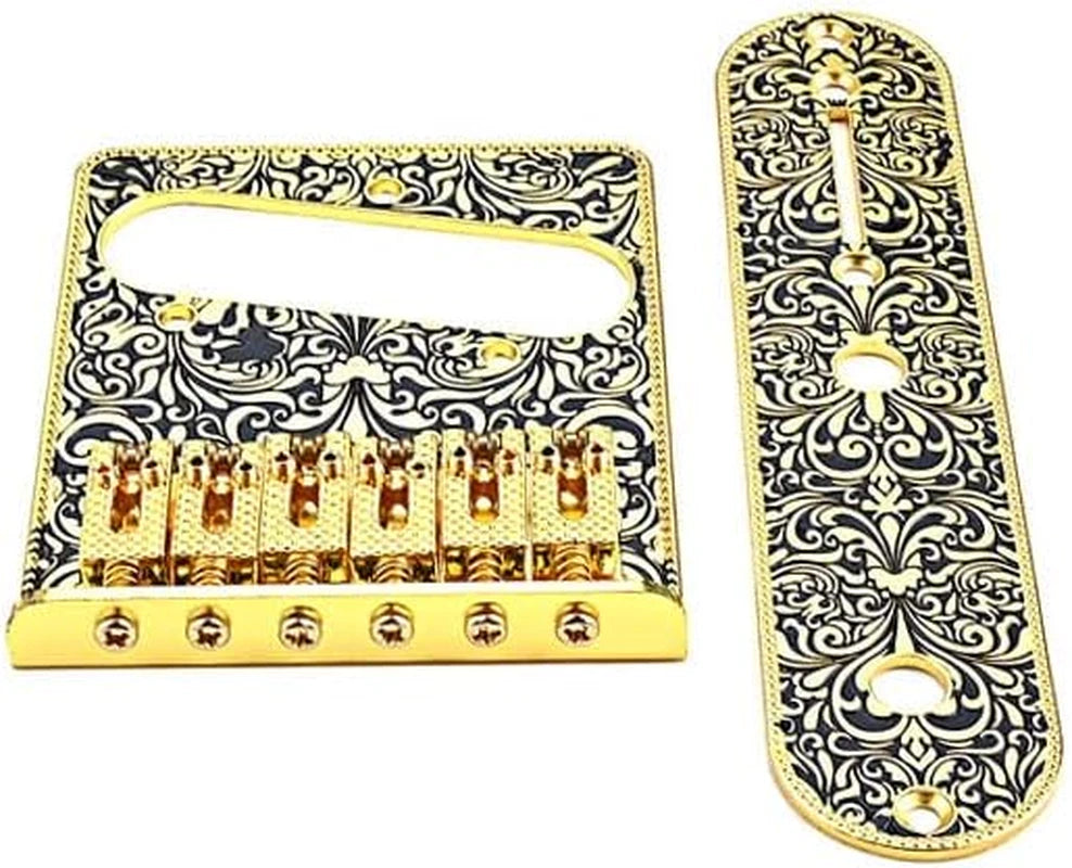 Vintage Engraved Gold Guitar Roller Saddles Bridge w Control Plate Fit Tele TL