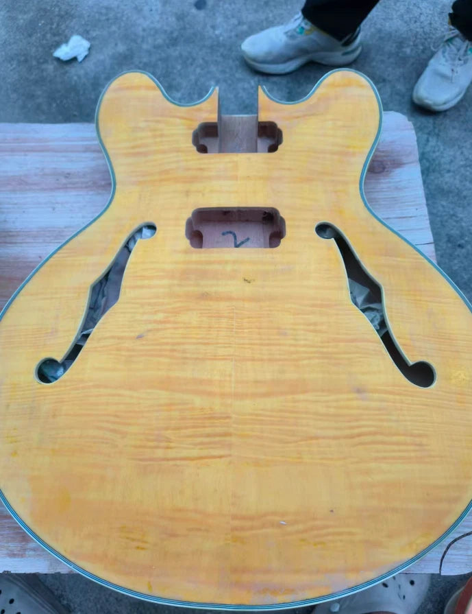Yellow HH Tiger Maple Top Semi Hollow Jazz Guitar Body DIY Project