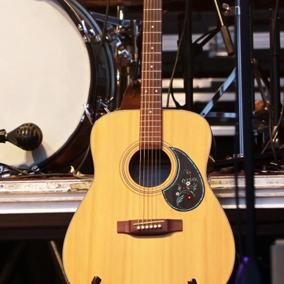 Wood Color Acoustic Guitar Pickguard with Abalone Inlay Top Roses